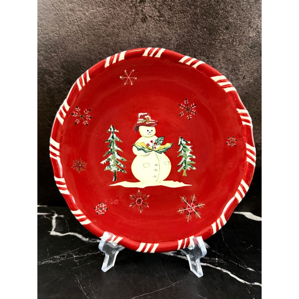 Tracy Porter Jolly Ol Snowy Snowman Red 8in Salad Plate MINT!